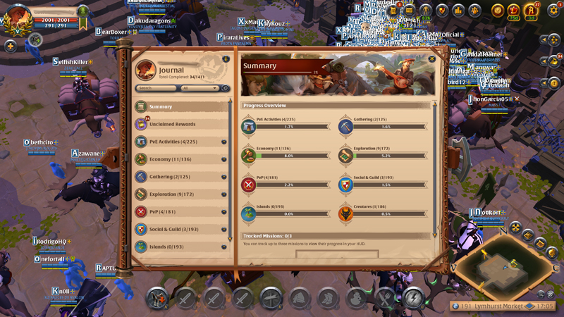 Menú de actividades en Albion Online