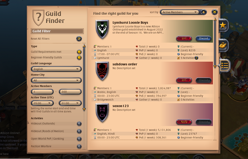 Buscador de gremios en Albion Online